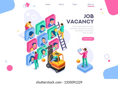 Vector business vacancy, employer social contract, group hire character. Agency job. Employee client. Flat color icons, creative illustrations, isometric infographic images, web banner - Vector