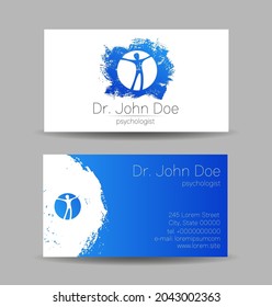 Vector Business Visit Card Human Head Modern logo Creative style. Kid Child Profile Silhouette Design concept. Brand company. Blue color isolated on gray background Symbol for web, print.
