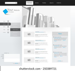 Vector Business Website Template, with corporate buildings illustration. Eps 10
