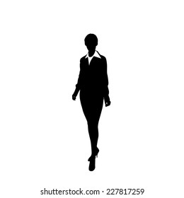 vector business woman black silhouette walk step forward full length over white background vector illustration