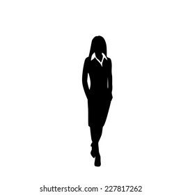 Vector Business Woman Black Silhouette Walk Step Forward Full Length Over White Background Vector Illustration