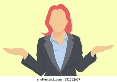 Vector business woman with her hands apart. Business template with the girl.