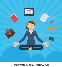 Vector business woman meditation 
