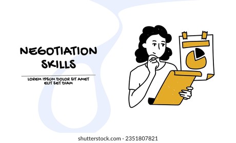 Vector of a business woman thinking on negotiation strategy 