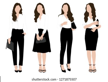 Vector of business woman, wearing working outfit, standing pose in white background set.