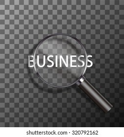 vector business word in magnifying glass on sample background
