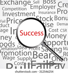 Vector : Business words in magnifier on white background