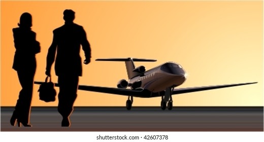 Vector business-jet at runway. More vector airplanes see in my portfolio