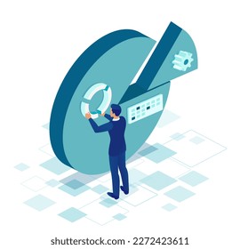 Vector de un empresario que analiza datos financieros