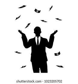 The vector of businessman with banknote in silhouette style isolated on white background. Symbol for your web site design, logo, app, UI. Vector illustration, EPS