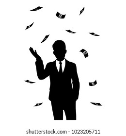 The vector of businessman with banknote in silhouette style isolated on white background. Symbol for your web site design, logo, app, UI. Vector illustration, EPS