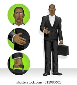 Vector businessman in black suit without a tie holding a briefcase, Black