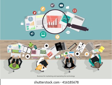 Vector businessman brainstorming. Flat design modern vector illustration concept of project management business analysis and planning.Concepts web banner and printed materials.