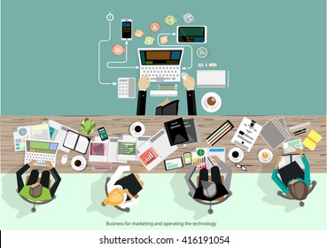 Vector businessman brainstorming. Flat design modern vector illustration concept of project management business analysis and planning.Concepts web banner and printed materials.