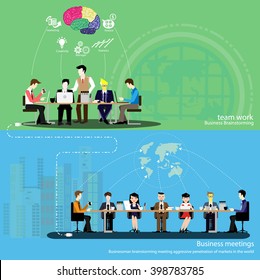 Vector Businessman brainstorming and work sessions