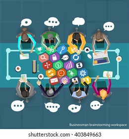 Vector Businessman Brainstorming workspace