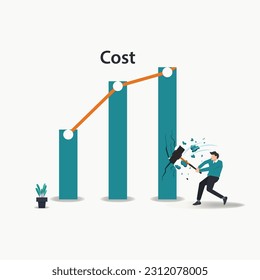 Vector businessman breaking the graphic cost. Reduce Costs concept design vector illustration