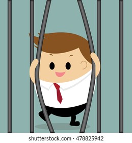 Vector of businessman breaking the prison concept for breaking the rule