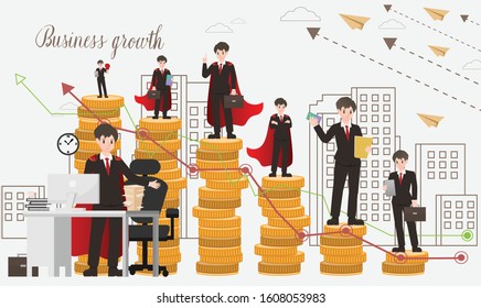 vector businessman character flat in leader concept with growth of business in strategy idea, illustration plan to success design 