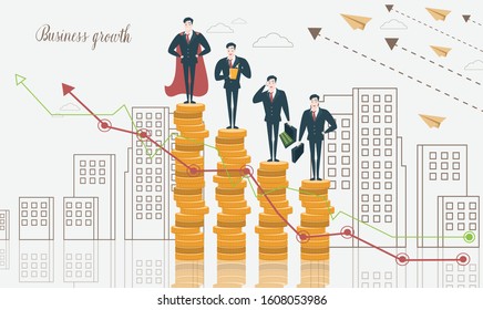 vector businessman character flat in leader concept with growth of business in strategy idea, illustration plan to success design 