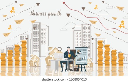 vector businessman character flat in leader concept with growth of business in strategy idea, illustration plan to success design 