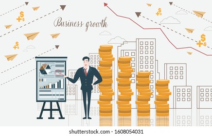 vector businessman character flat in leader concept with growth of business in strategy idea, illustration plan to success design 