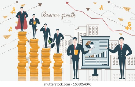 vector businessman character flat in leader concept with growth of business in strategy idea, illustration plan to success design 