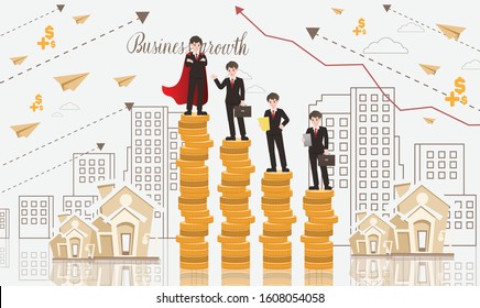 vector businessman character flat in leader concept with growth of business in strategy idea, illustration plan to success design 