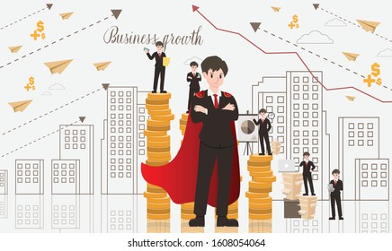 vector businessman character flat in leader concept with growth of business in strategy idea, illustration plan to success design 