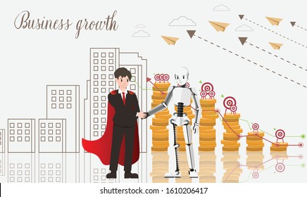 vector businessman character flat in leader concept with growth of business in strategy idea, illustration plan to success design 