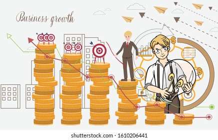 vector businessman character flat in leader concept with growth of business in strategy idea, illustration plan to success design 