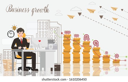 vector businessman character flat in leader concept with growth of business in strategy idea, illustration plan to success design 