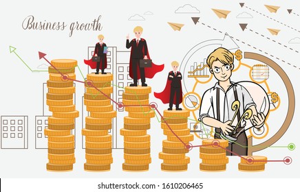 vector businessman character flat in leader concept with growth of business in strategy idea, illustration plan to success design 