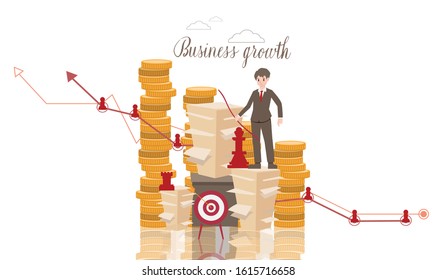 vector businessman character flat in social network and connection concept with growth and red arrow with plan of business in strategy idea, illustration plan to success and start up design.