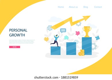 Empresario vectorial subiendo la columna de columnas, sube la motivación. Empresarios corriendo hacia el gol en las escaleras. Concepto de asociación, liderazgo o trabajo en equipo. Ilustración plana