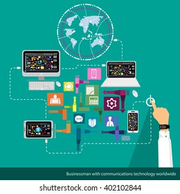 Vector Businessman with communications technology worldwide