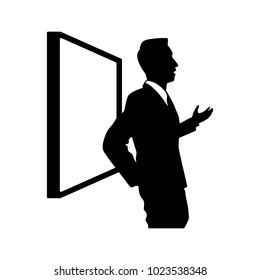 The vector of businessman with conference board in silhouette style isolated on white background. Symbol for your web site design, logo, app, UI. Vector illustration, EPS