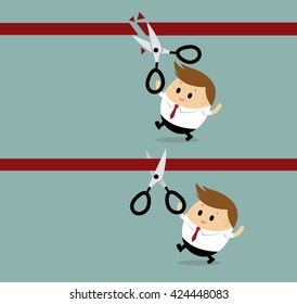 Vector of Businessman cut the ribbon. Business concept cartoon