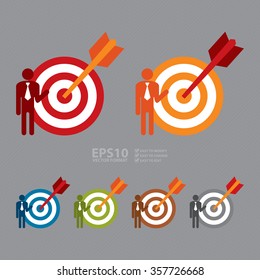 Vector : Businessman With Dart Hits Target Infographics Flat Icon, Sign 