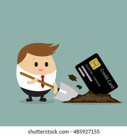 Vector of businessman digging with credit card for debt concept 