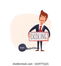 Vector Businessman does not have time to do the task. The weight restrains him. Deadline.  