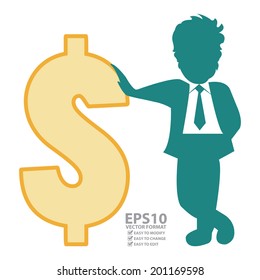 Vector : Businessman With Dollar Sign Isolated on White Background
