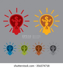 Vector : Businessman With Dollar Sign in Light Bulb, Business Idea Infographics Flat Icon, Sign