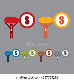 Vector : Businessman With Dollar Sign Magnifying Glass Infographics Flat Icon, Sign