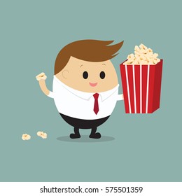 Vector of businessman eating popcorn