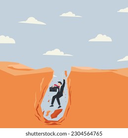 Vector businessman fell into the hole need help illustration