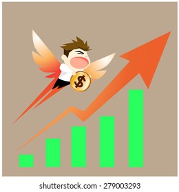 vector Businessman flying with stock