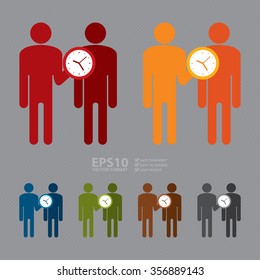 Vector, Businessman Give Time Clock Infographics Flat Icon, Sign