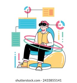 Vector Businessman Glasses Virtual Reality Cartoon Illustration Isolated