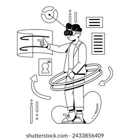 Ilustración aislada de la historieta de la realidad virtual de las gafas del empresario del vector